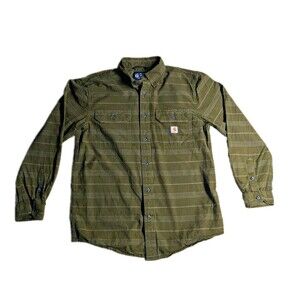 Carhartt Mens Long Sleeve Green Striped Button up Button Down Dress Shirt